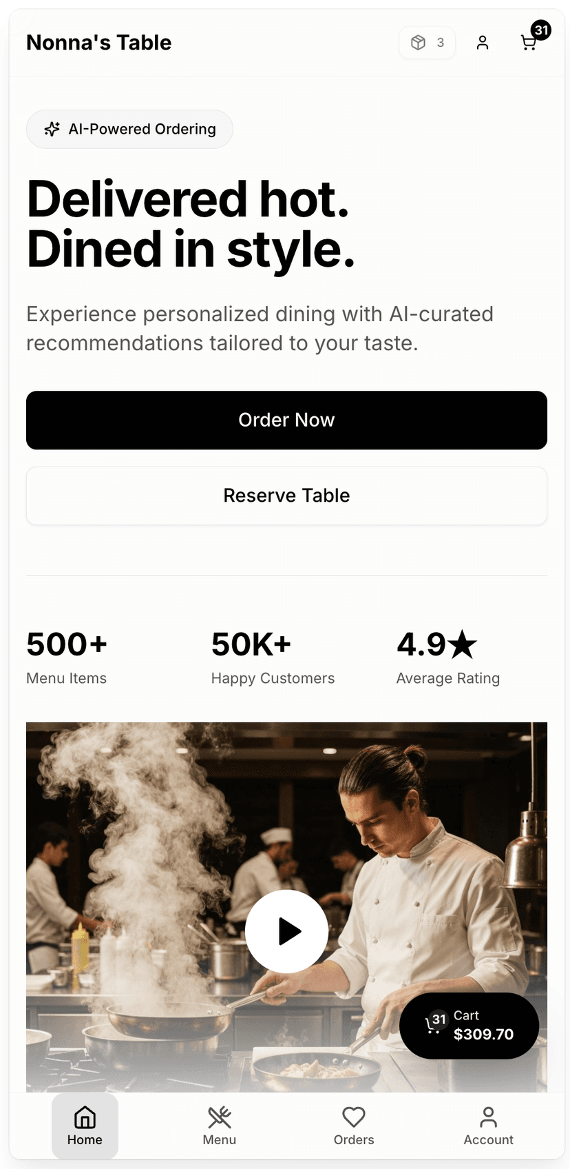 Branded restaurant website with online ordering - mobile view
