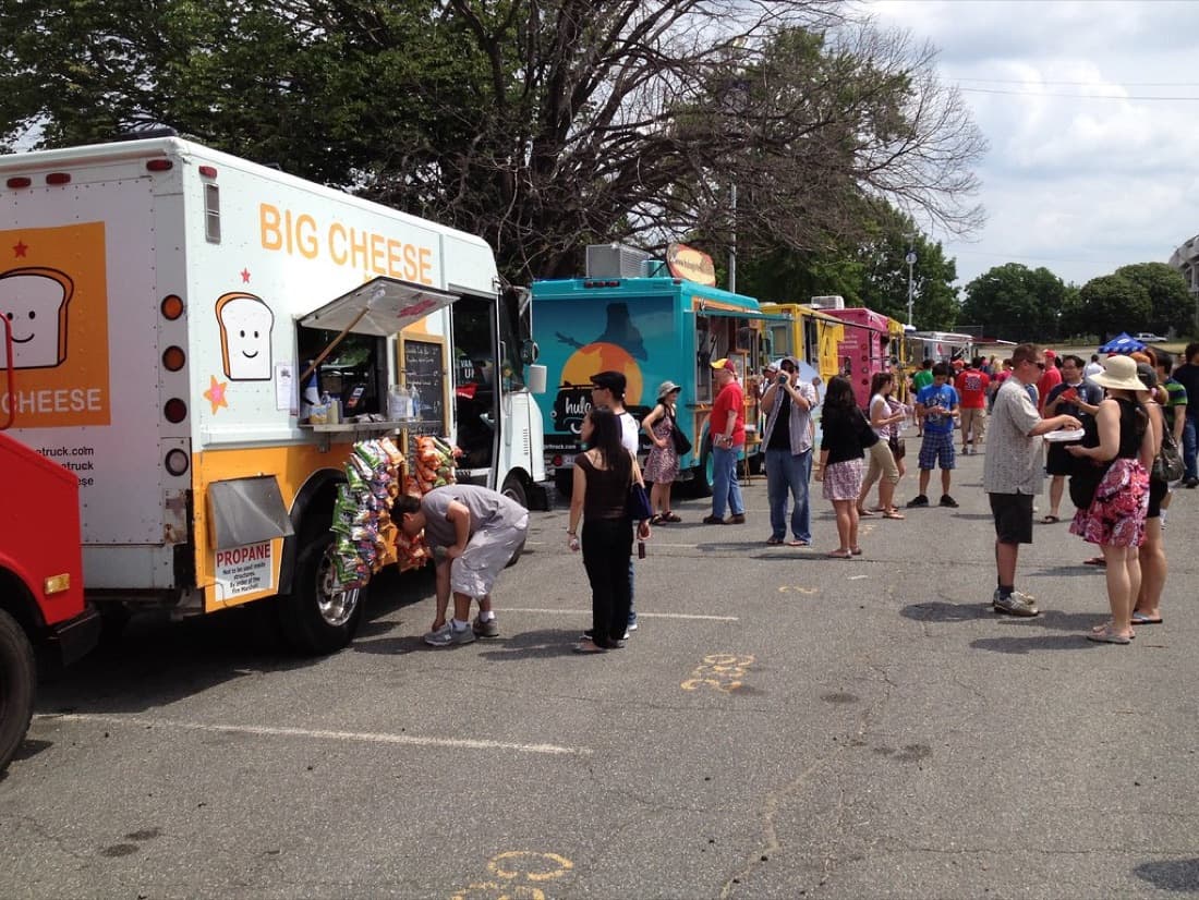 Food trucks at a lunch stop, classic commissary tenants