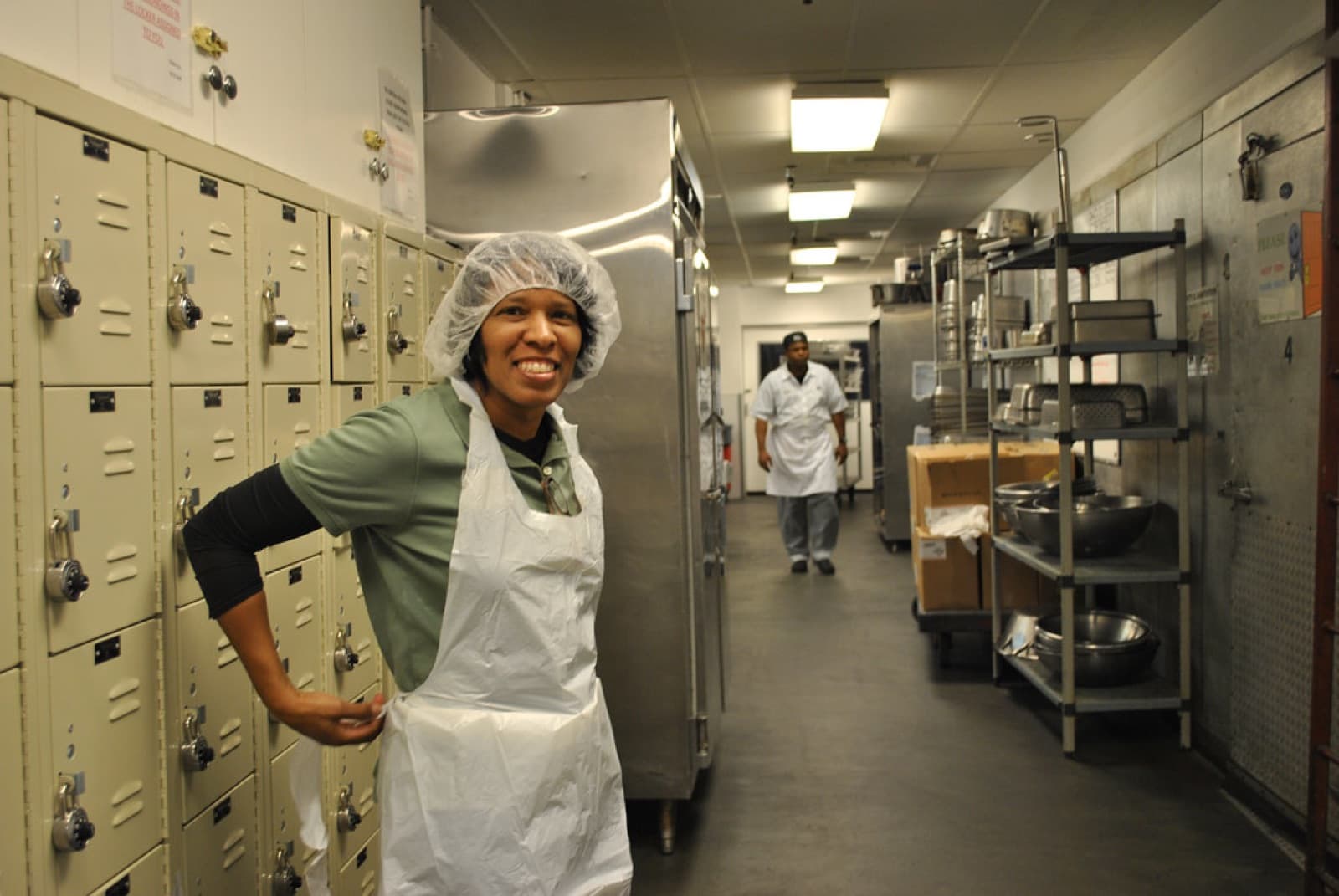 Food service staff in an institutional central kitchen