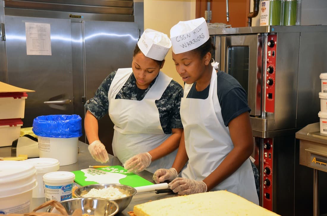 Training on the line: shown, practiced, then verified, with the standard posted where the cook can see it