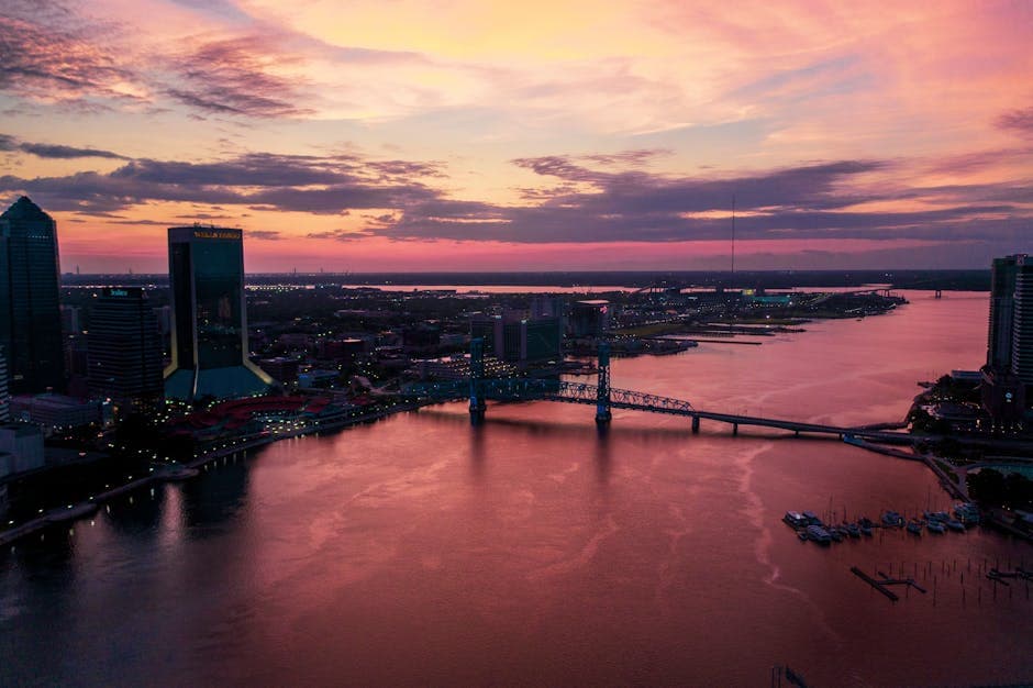 Jacksonville skyline along the St. Johns River with the Main Street Bridge in view