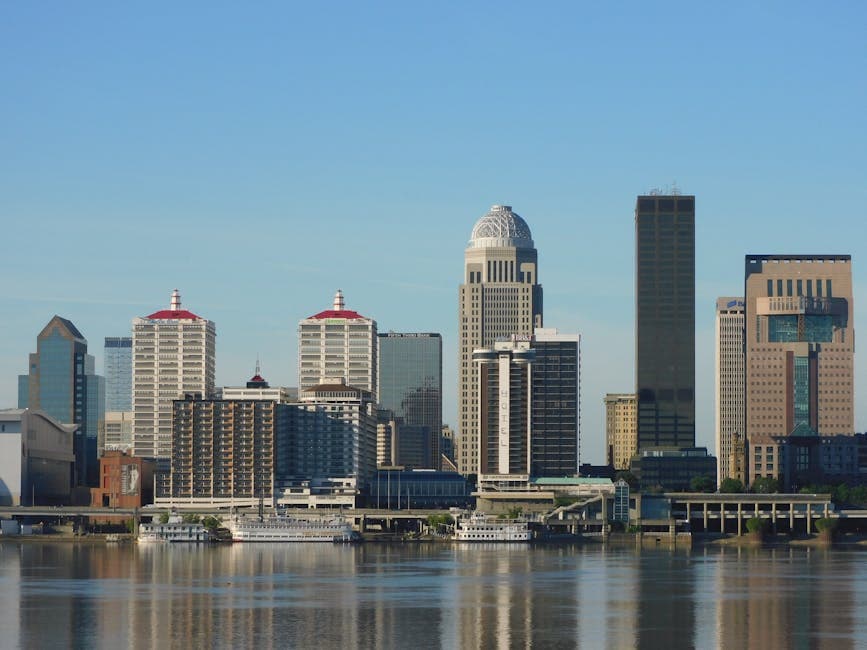 Louisville skyline along the Ohio River with the Big Four Bridge
