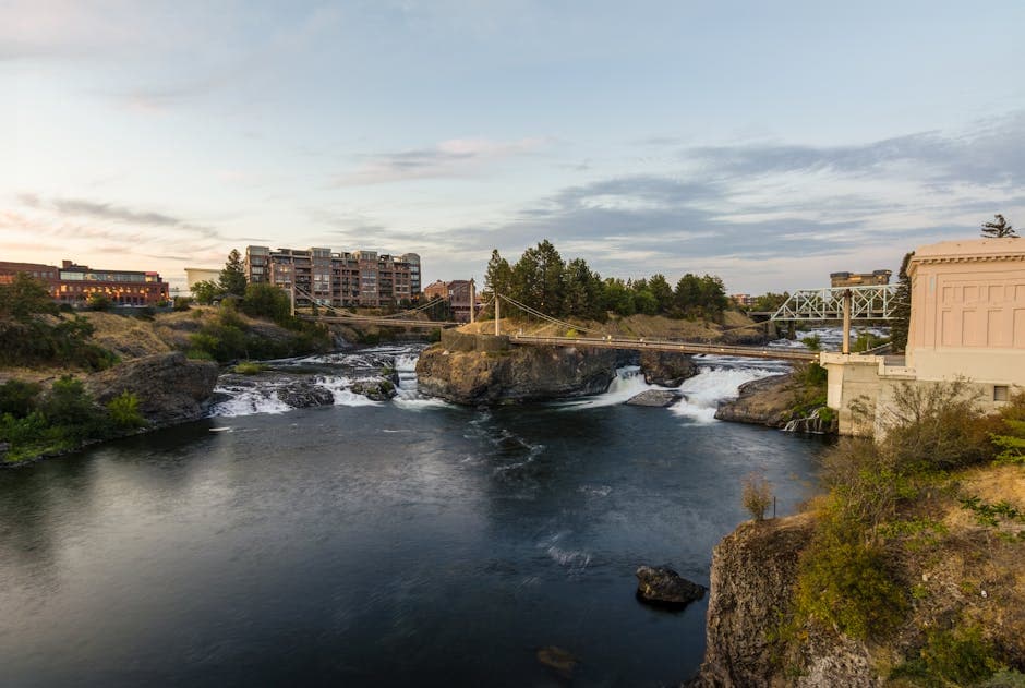 Downtown Spokane skyline with the Spokane River and Riverfront Park