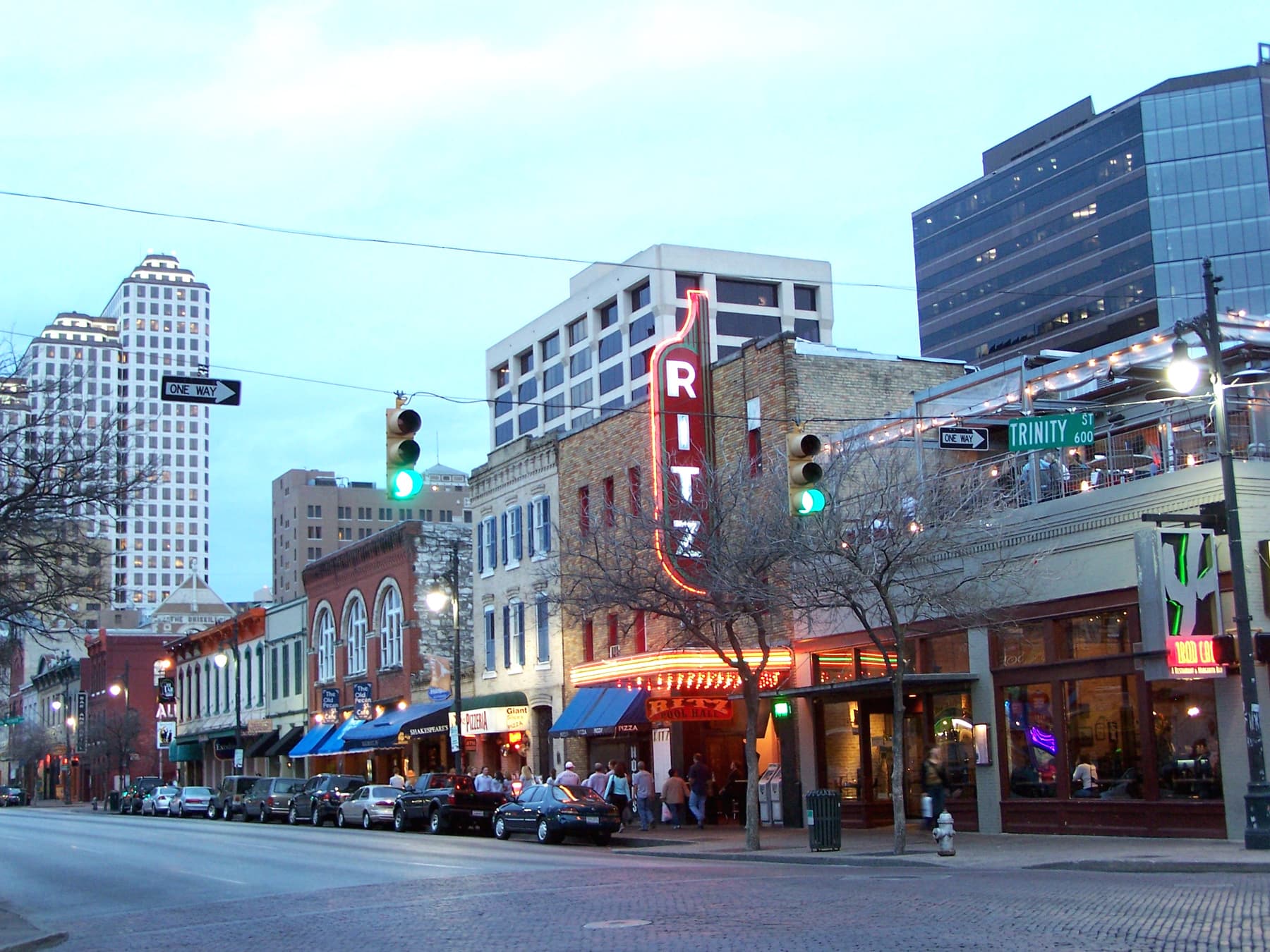 Sixth Street live music district in downtown Austin
